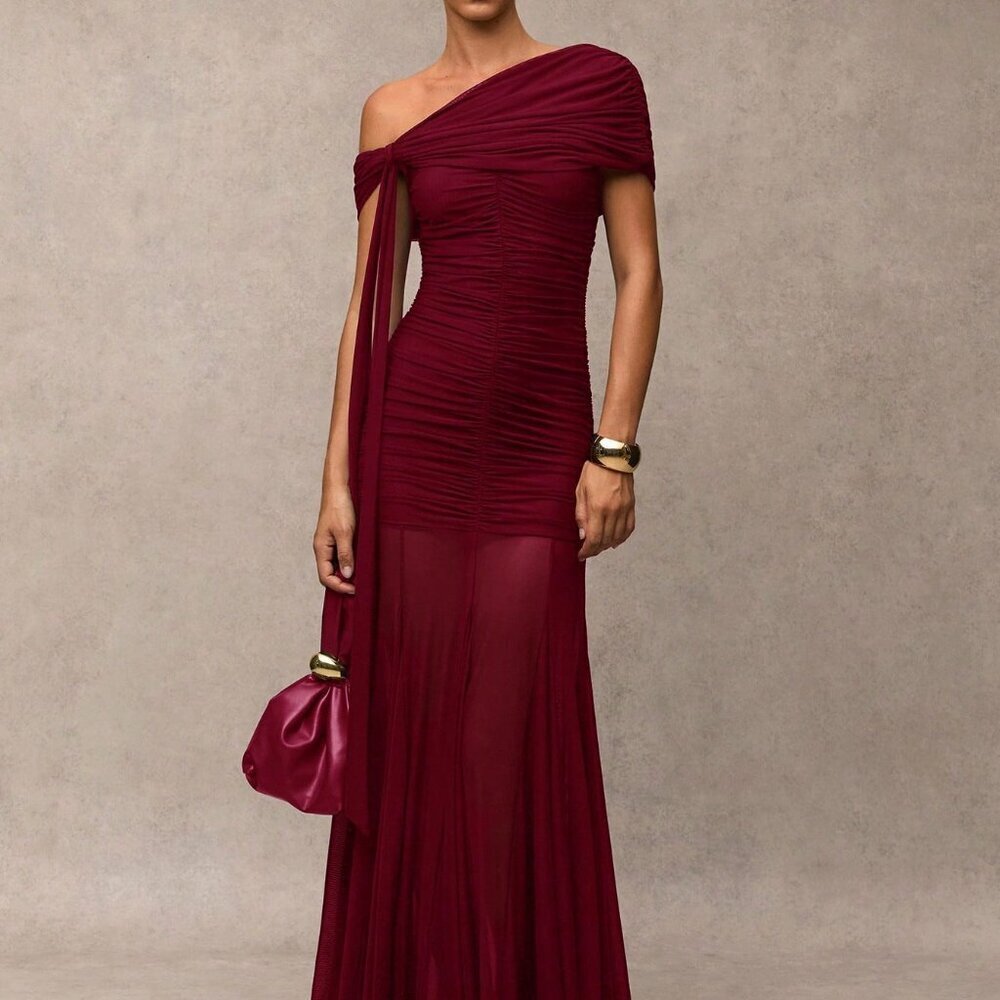 Burgundy Elegant Women's Casual Minimalist Tie Strap Dress - Picture 1 of 8